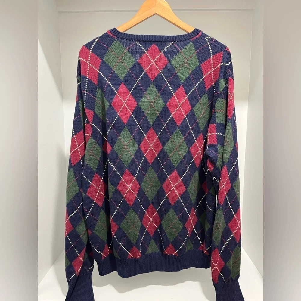 Vintage Ralph Lauren Polo Argyle V-Neck Sweater XL cotton 90s Preppy Classic